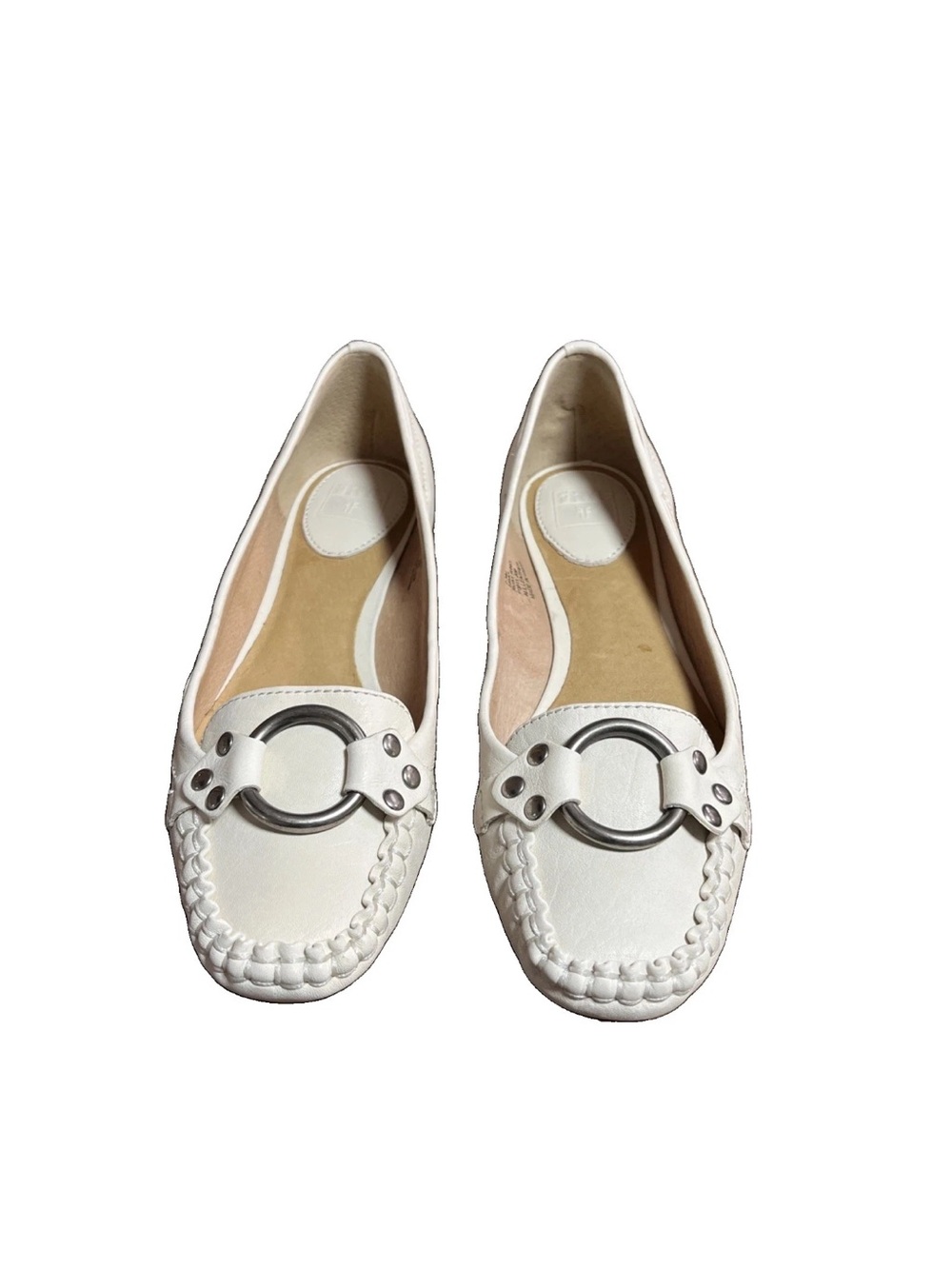 Frye White Leather Metal-Ring Slip-On Loafers Sz 7.5 M